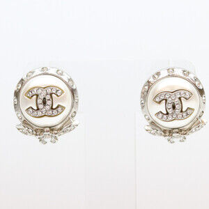 CHANEL White Pearl Logo Earrings